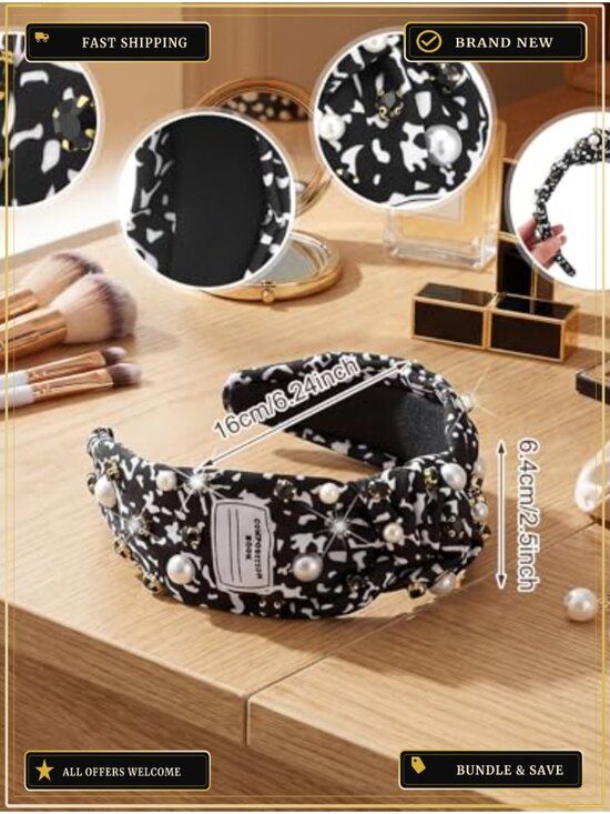 Composition Notebook Teacher Headband with Pearl Crystals | Knotted Polyester main image 5